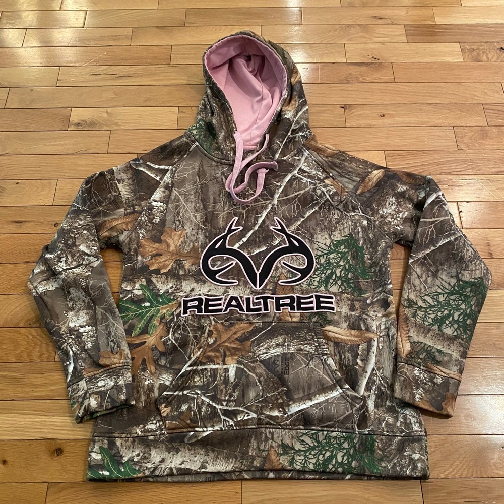 Realtree Mountainaire Women Camo Pink Logo Pullover Hoodie Sweatshirt Small
